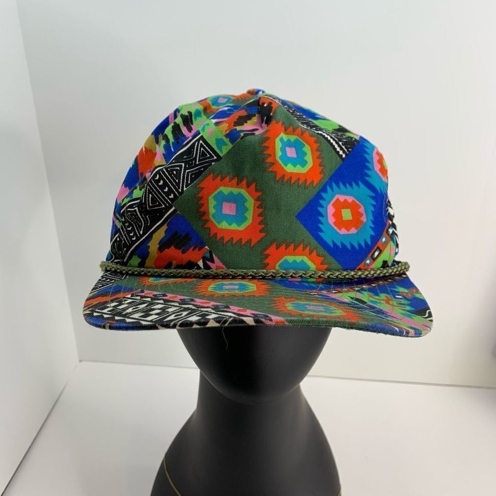 Vintage 80s‎ Hippie Psychedelic Pattern Snapback Colorful Cap Hat Nissin